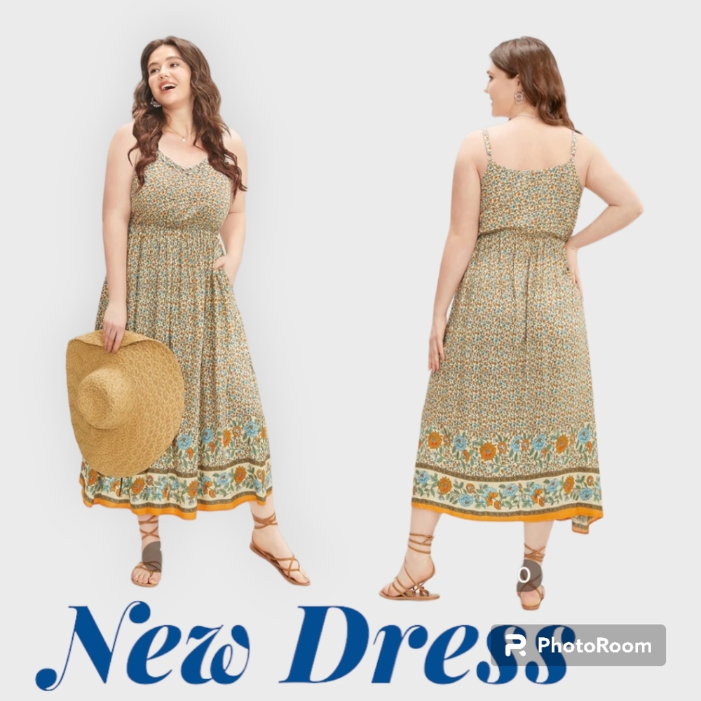 🛑Ditsy Floral Wrap Pocket Ruffles Spaghetti Strap maxi Dress 18/20